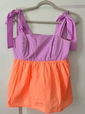 Lily Pulitzer Tie-Shoulder Colorblock Tank Top - Lavender & Neon Orange